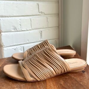 Marion Parke Janis Strappy Leather Slide Sandals Camel 38 US‎ 8